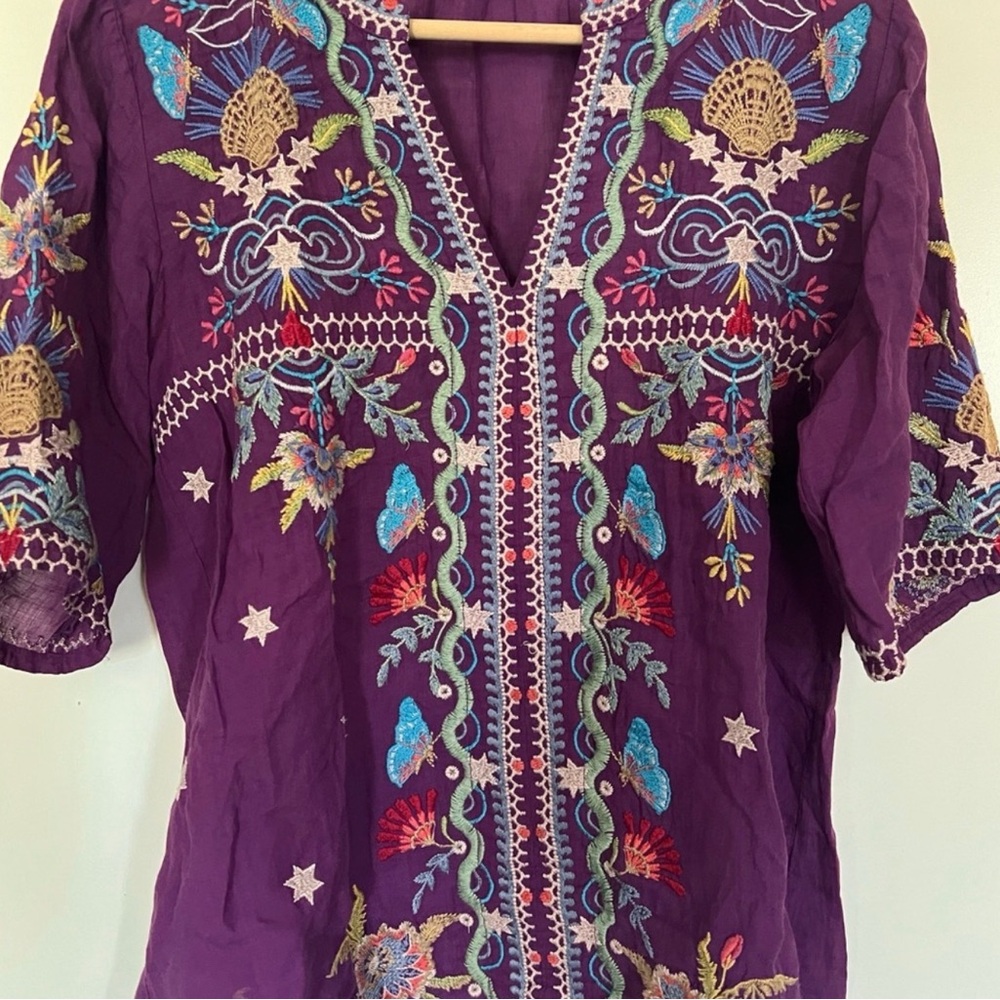 Johnny Was Arzella Purple Embroidered Tunic Top XS NWOT $225 Retail - Picture 6 of 12